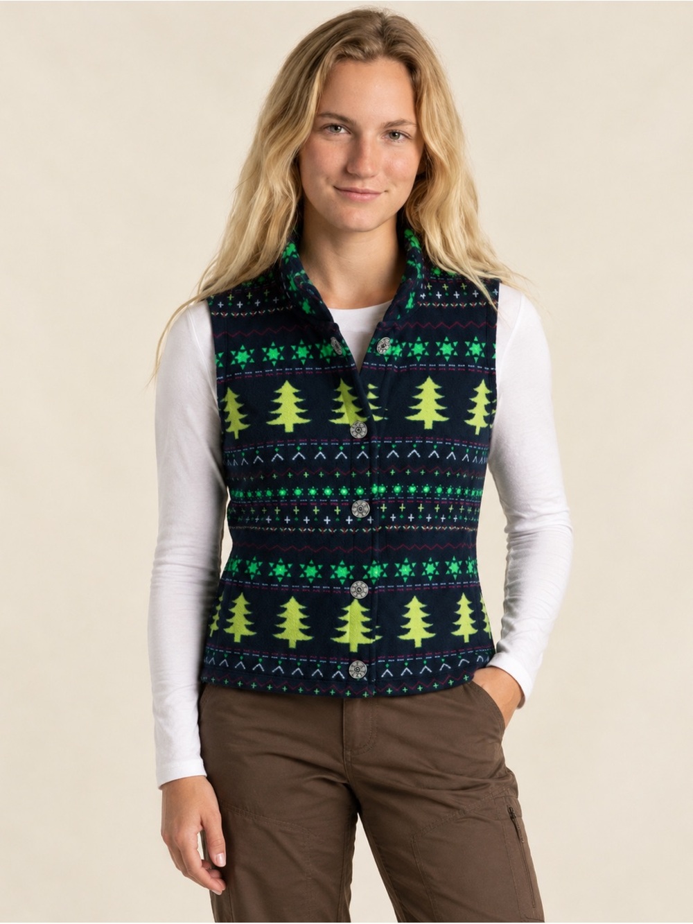 Christopher & Banks Navy Patterned Fleece Vest
